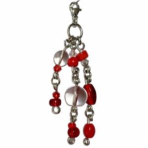 Beaded Charm Keychain Bag Charm Zipper Pull | OOAK Red Glass Stainless Steel